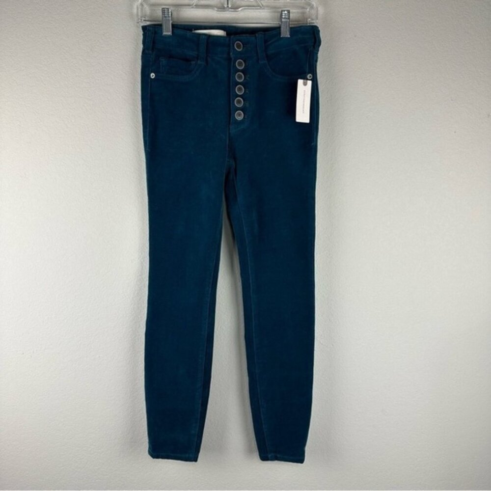 NEW Pilcro Anthropologie Blue Corduroy Button Fly High Rise Skinny Pants Size 26